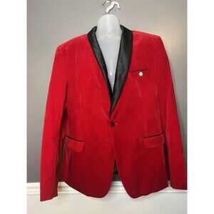 Suslo Couture Blazer Mens 4XL Red Velvet Shawl Lapel Slim Fit Tuxedo Jacket